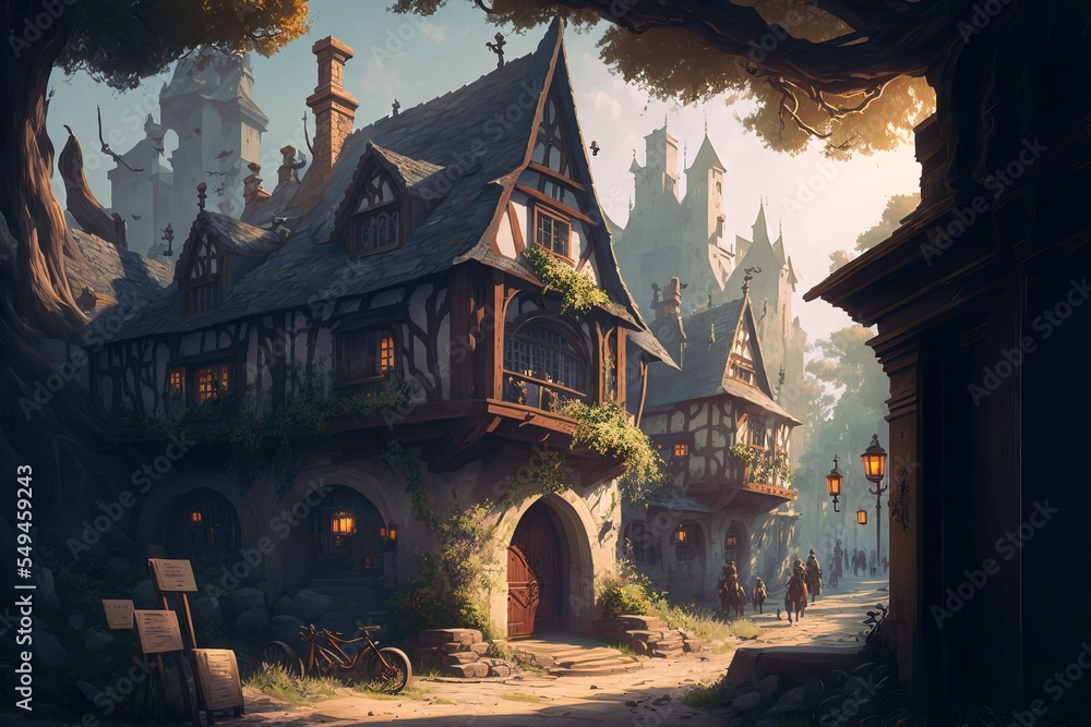 Small Fairy Tale Town. Fantasy scenery. Concept Art. Illustration. CG ...