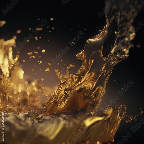 elegant gold splash liquid with bubbles in motion reflecting elegance and luxury