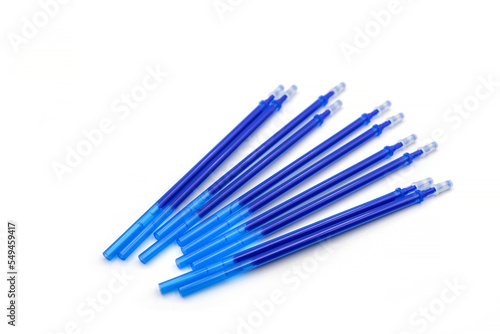 Blue gel refills for pen isolated on white background