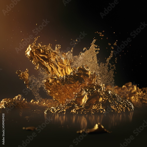 elegant gold splash liquid with bubbles in motion reflecting elegance and luxury 3D illustration 
