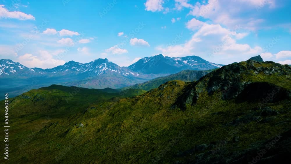Mountain gorge with green meadow illuminated by the sun Mountain gorge with green meadow illuminated by the sun