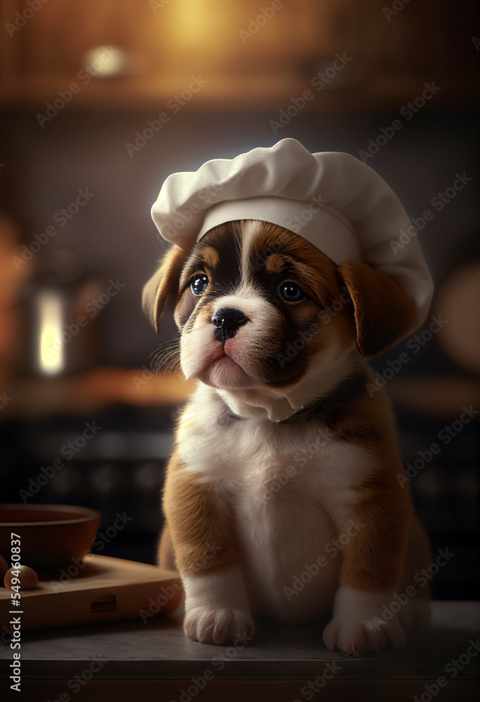 puppy with a chef hat