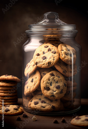 Foto chocolate chip cookies inside glass jar