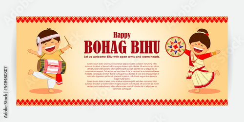 Vector illustration of Happy Bihu Assamese New Year Harvest festival photo