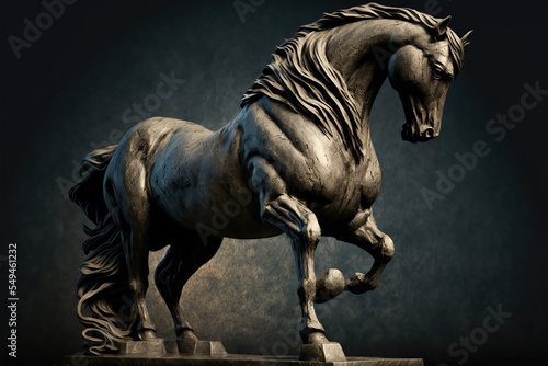 AI generated image of a statue of a handsome black horse
