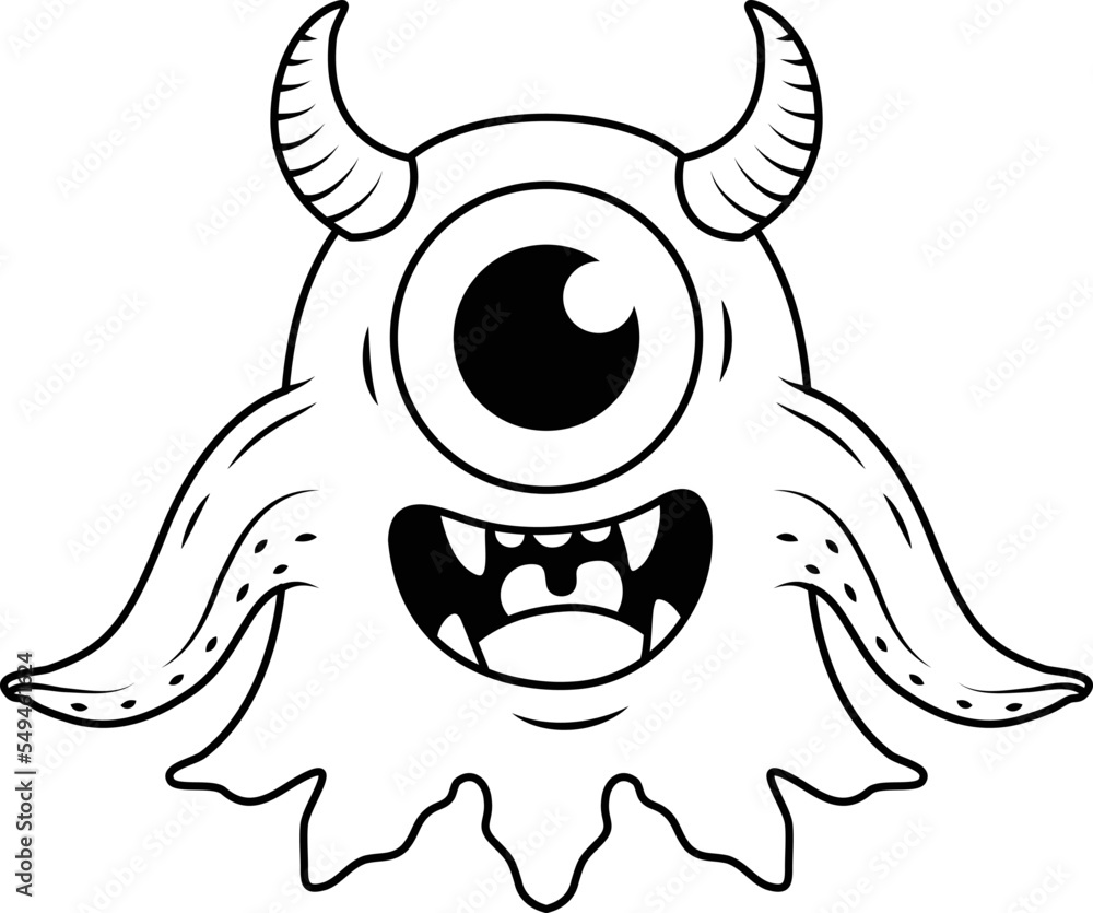 Funny and Cute Alien Monster Clipart. Black and White style Funny and Cute Alien Monster Clipart. Black and White style