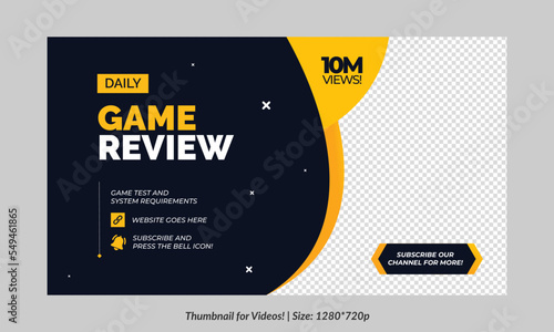 Gaming video thumbnail for streaming and game review. Game review thumbnail. Editable video thumbnail design. Editable video thumbnail Premium Vector, Customizable Thumbnails banner art Video cover.