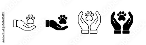 Vector illustration of Paw in hand icon set isolated