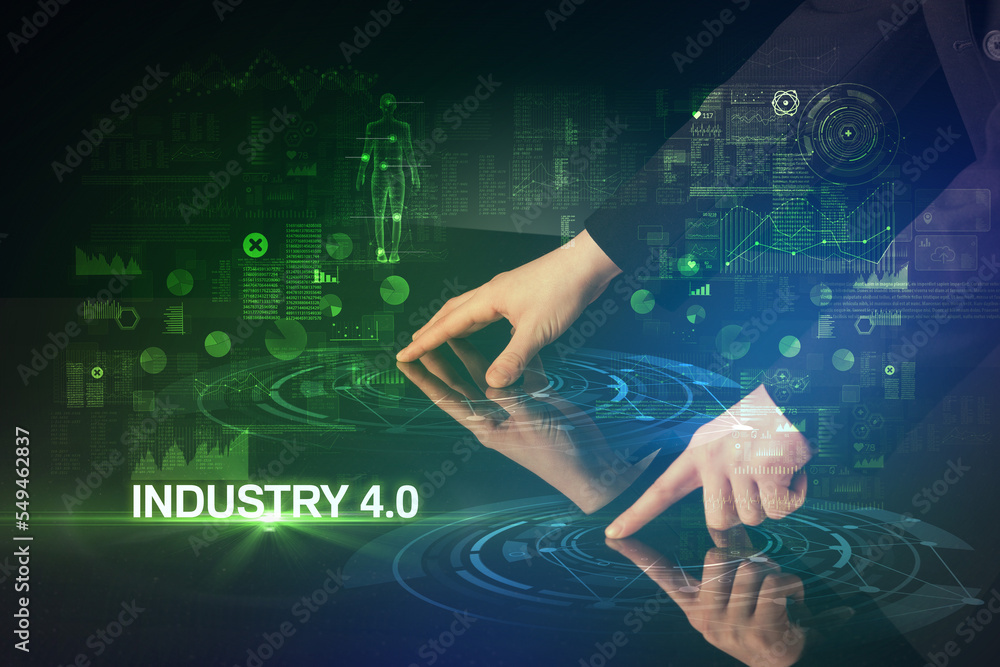 Businessman touching huge display concept Businessman touching huge display concept