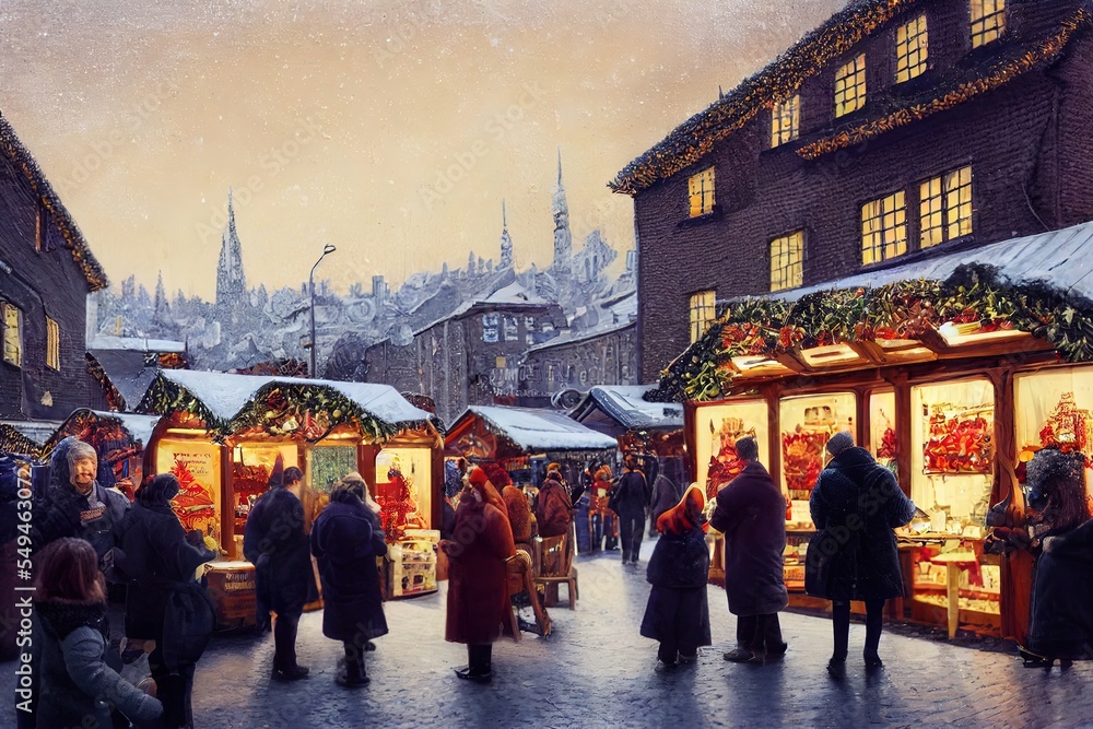 illustration of a christmas market in december