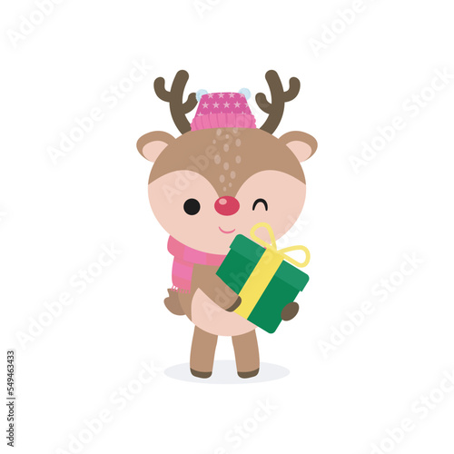 Merry Christmas and Happy new year, reindeer wearing christmas hats cheerful in winter costume, banner template Xmas holiday party concept illustration character HNY vector background