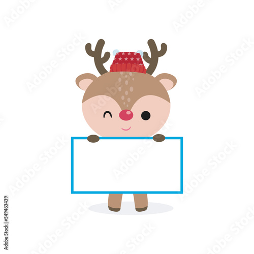 Merry Christmas and Happy new year, reindeer wearing christmas hats cheerful in winter costume, banner template Xmas holiday party concept illustration character HNY vector background