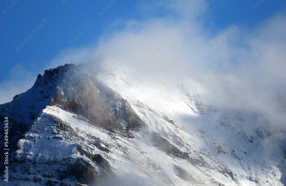 Rocky alpine peak Haldensteiner Calanda (2805 m) in the Calanda mountain massif between the Taminatal and Rheintal river valleys, Vättis - Canton of St. Gallen, Switzerland (Kanton St. Gallen, Schweiz