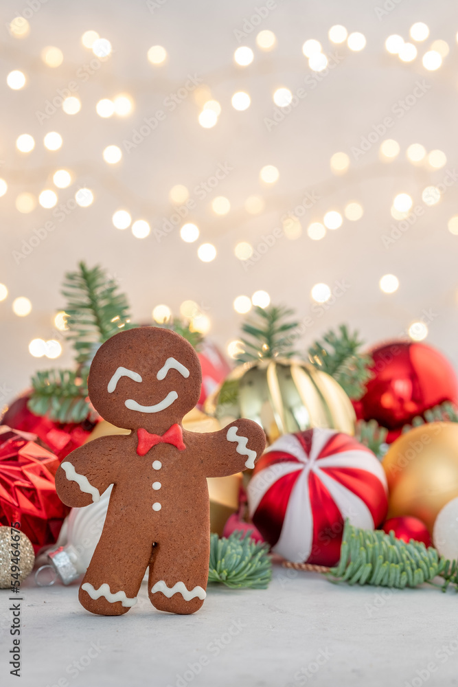 Cute Gingerbread man for Merry Christmas card. Cozy concept of Christmas and winter holidays. Cute Gingerbread man for Merry Christmas card. Cozy concept of Christmas and winter holidays.