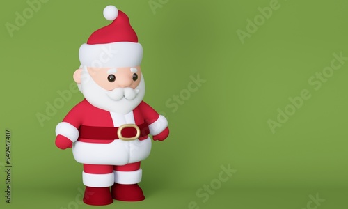 Cute Santa Claus on green background. 3d rendering