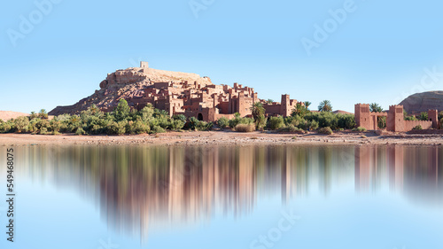 Panoramic View on Ait Ben Haddou near Ouarzazate river, Atlas Mountains, Morocco, North Africa 