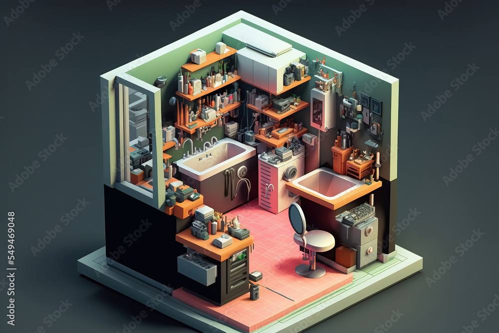 AI generated image of an isometric model or diorama of a hair salon or beauty salon AI generated image of an isometric model or diorama of a hair salon or beauty salon