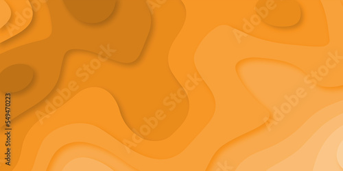 Abstract background with orange waves papercut background. Abstract realistic paper cut decoration textured with wavy layers. Geometric cut paper orange luxury background with gold elements backgrund.