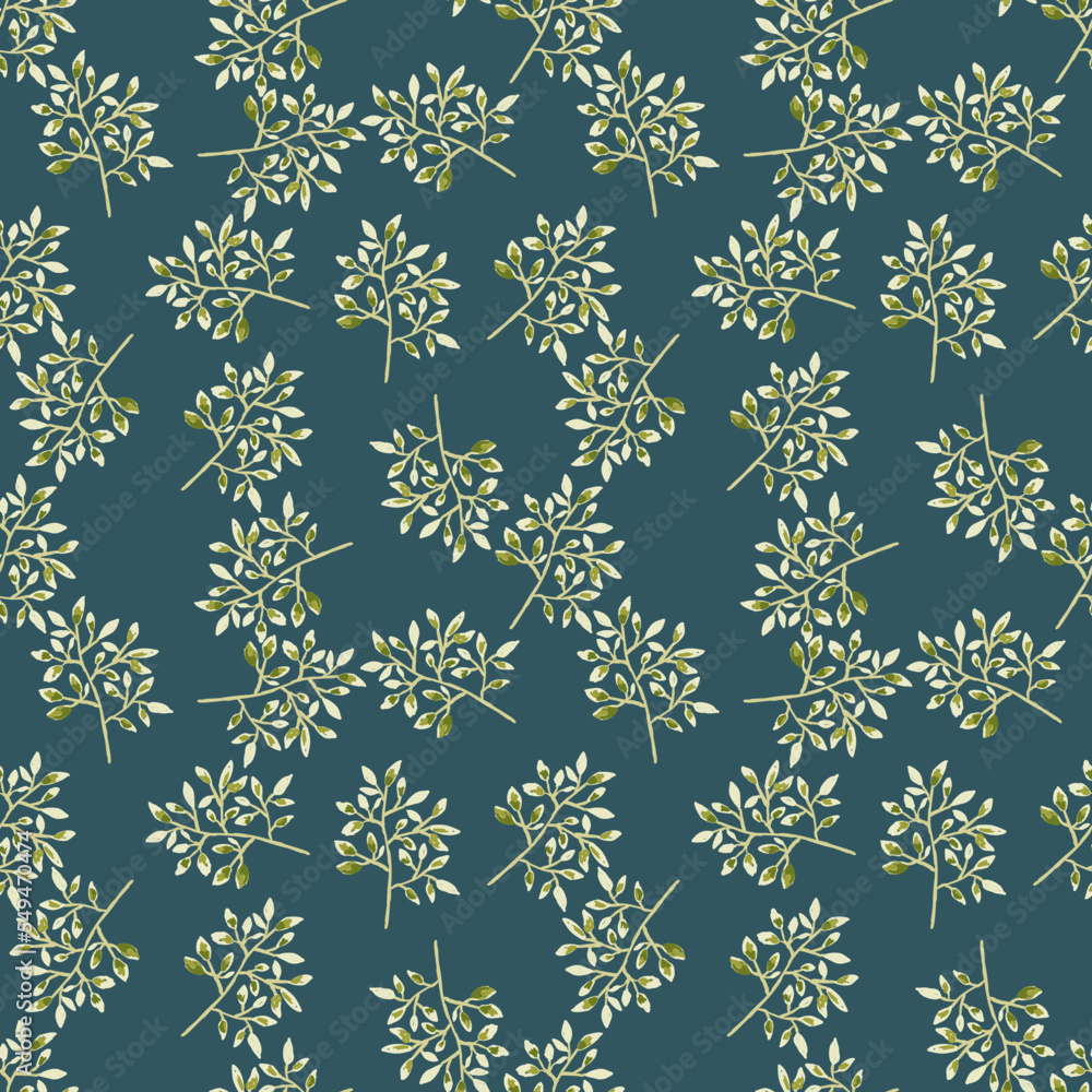 Hand drawn branches with leaves seamless pattern. Botanical sketch background. Decorative forest twig endless wallpaper. Hand drawn branches with leaves seamless pattern. Botanical sketch background. Decorative forest twig endless wallpaper.