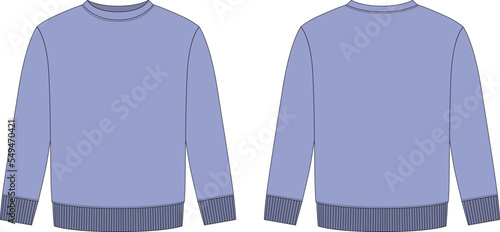 Blank childrens sweatshirt technical sketch. Lilac color. Kids wear jumper design template.