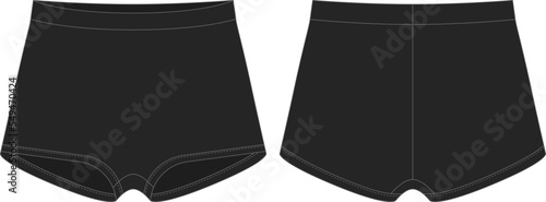 Blank girls knickers technical sketch. Black color. Lady lingerie. Female white underpants.