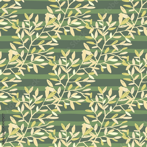 Decorative forest twig endless wallpaper. Hand drawn branches with leaves seamless pattern.