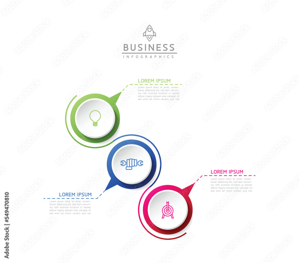 Fototapeta premium Circular Connection Steps business Infographic Template with 3 Element