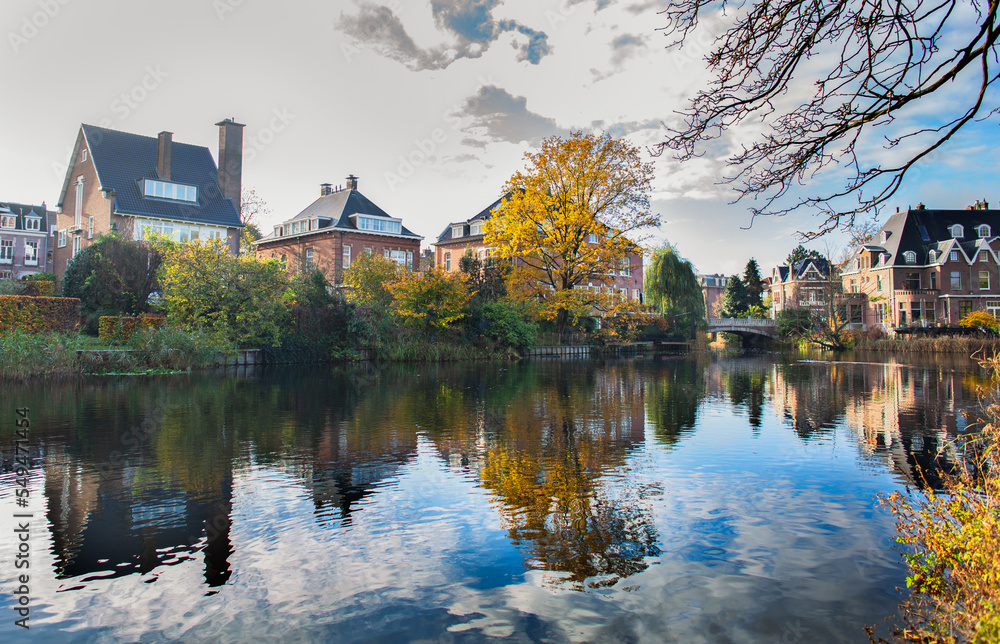 Vondelpark autumn trees and water background