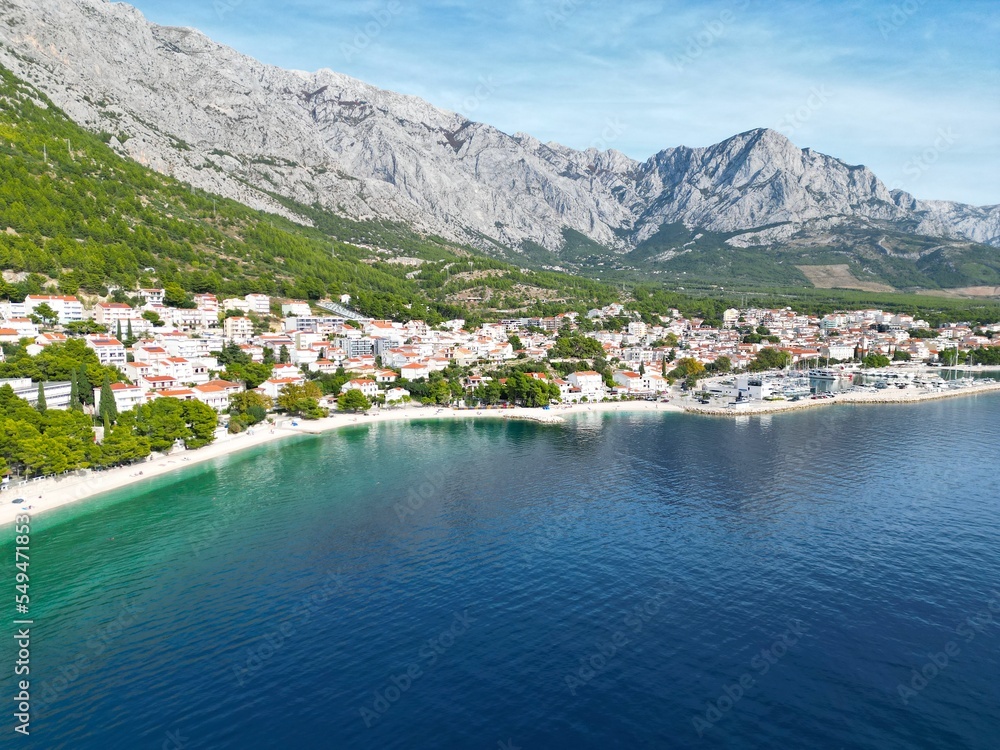 Brela beach stunning coastline  Croatia drone aerial view