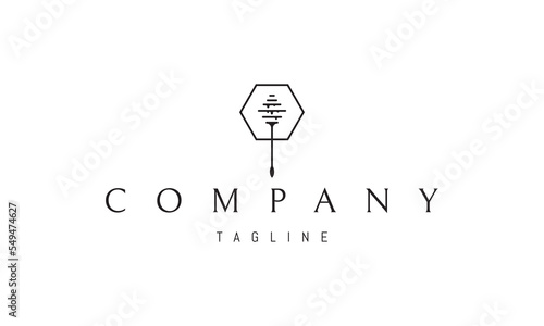 Vector logo on which an abstract image of a dipper for honey in a hexagon.