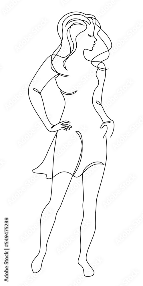 Silhouette of a woman in a modern continuous line style. The girl is slim and beautiful. Lady suitable for aesthetic decor, posters, stickers, logo. Vector illustration. Silhouette of a woman in a modern continuous line style. The girl is slim and beautiful. Lady suitable for aesthetic decor, posters, stickers, logo. Vector illustration.