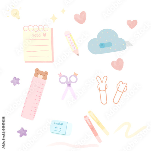 School supplies cute rabbit and bear pattern watercolor