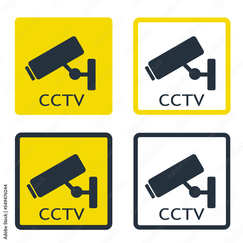 cctv sign, security camera stickers, video surveillance camera icons, video cctv set Indoor and outdoor security cameras vector icon set. Collection of illustrations: Flat isolated design. CCTV in cctv sign, security camera stickers, video surveillance camera icons, video cctv set Indoor and outdoor security cameras vector icon set. Collection of illustrations: Flat isolated design. CCTV in