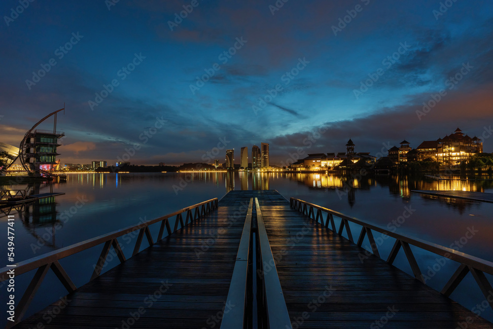 Obraz premium image of Jetty at water sport lakeside club Putrajaya during beautiful sunrise moment