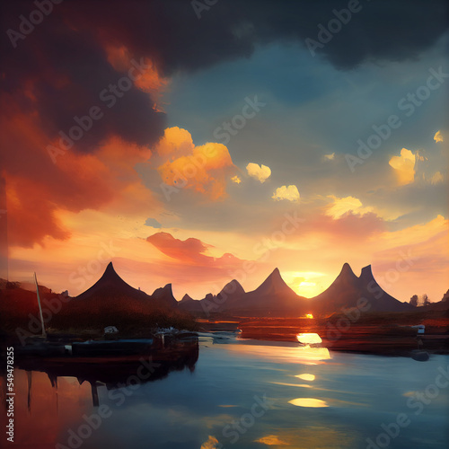 A illustration of sunny sky in at sunset. 