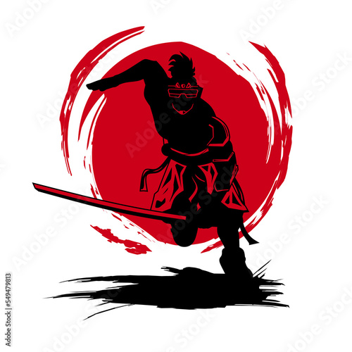 Samurai swordsman hero t-shirt colorful design. Abstract vector illustration.