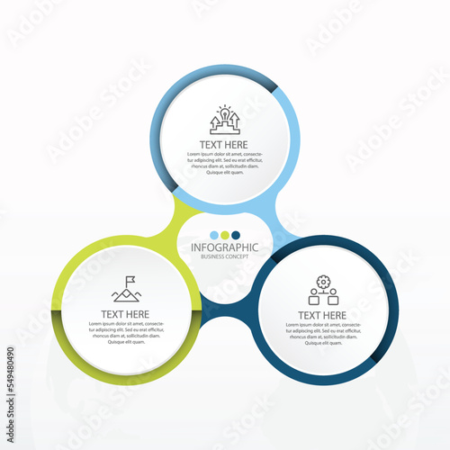 Basic circle infographic with 3 steps, process or options.