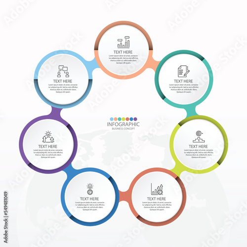 Basic circle infographic with 7 steps, process or options.