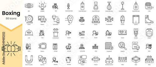 Simple Outline Set of Boxing icons. Linear style icons pack. Vector illustration