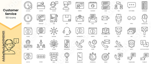 Simple Outline Set of Customer Service icons. Linear style icons pack. Vector illustration