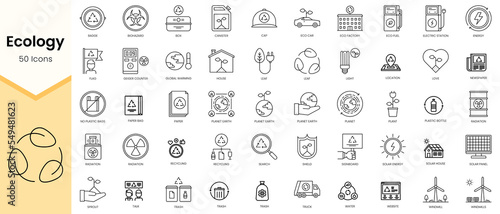 Simple Outline Set of Ecology icons. Linear style icons pack. Vector illustration