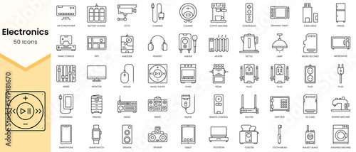 Simple Outline Set of Electronics icons. Linear style icons pack. Vector illustration