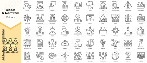 Simple Outline Set of Leader and Teamwork icons. Linear style icons pack. Vector illustration