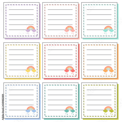 Cute paper notes. Stationary set. Scrapbook notes and cards.Printable planner stickers. To Do List note. Template for your message. Decorative planning element. Vector illustration.
