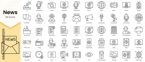 Simple Outline Set of News icons. Linear style icons pack. Vector illustration