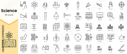 Simple Outline Set of Science icons. Linear style icons pack. Vector illustration