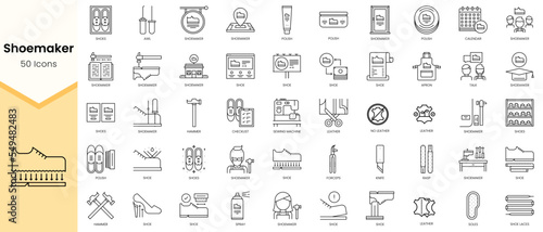 Simple Outline Set of Shoemaker icons. Linear style icons pack. Vector illustration