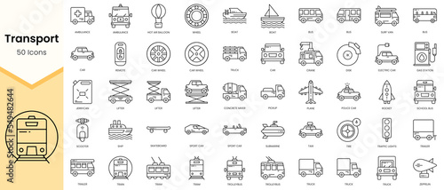 Simple Outline Set of Transport icons. Linear style icons pack. Vector illustration