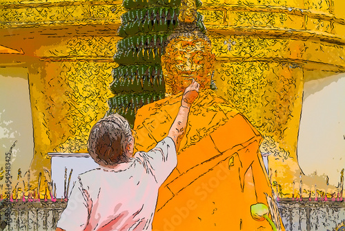 Photography buddha statue in a temple in bangkok