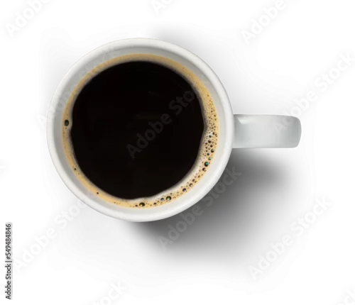 Obraz white coffee cup / mug with hot black coffee, isolated design element, top view / flat lay